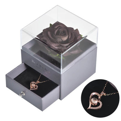 Timeless Love: Eternal Rose Jewelry Box with 100 Languages I Love You Necklace - Perfect Gift for Valentine's Day, Weddings, and Anniversaries