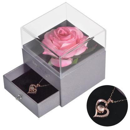 Timeless Love: Eternal Rose Jewelry Box with 100 Languages I Love You Necklace - Perfect Gift for Valentine's Day, Weddings, and Anniversaries