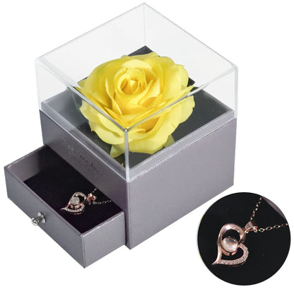 Timeless Love: Eternal Rose Jewelry Box with 100 Languages I Love You Necklace - Perfect Gift for Valentine's Day, Weddings, and Anniversaries
