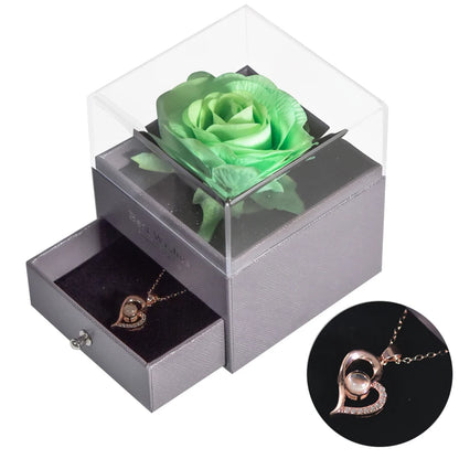 Timeless Love: Eternal Rose Jewelry Box with 100 Languages I Love You Necklace - Perfect Gift for Valentine's Day, Weddings, and Anniversaries
