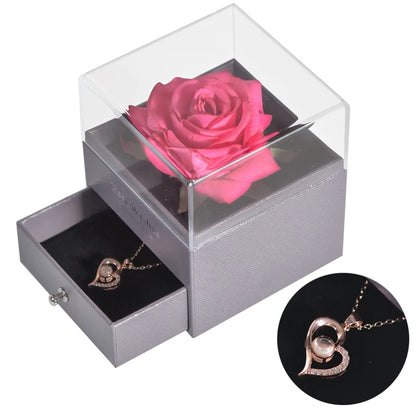 Timeless Love: Eternal Rose Jewelry Box with 100 Languages I Love You Necklace - Perfect Gift for Valentine's Day, Weddings, and Anniversaries