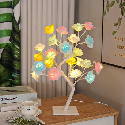 Enchanting 36LED Rose Tree Night Light - USB Powered Adjustable Table Lamp for Romantic Decor and Gift Ideas