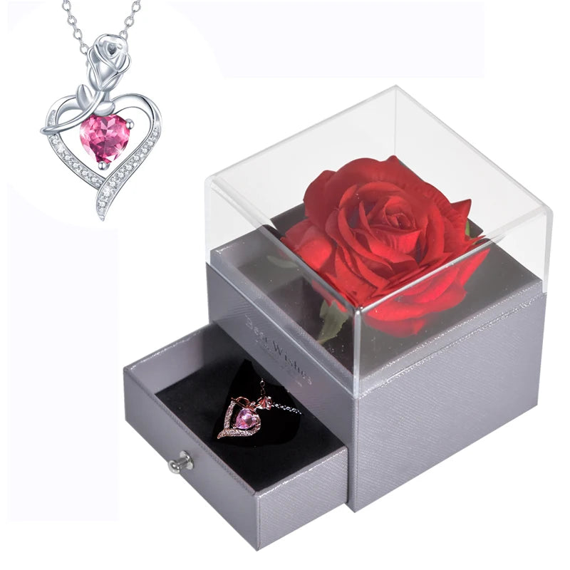 Timeless Love: Eternal Rose Jewelry Box with 100 Languages I Love You Necklace - Perfect Gift for Valentine's Day, Weddings, and Anniversaries