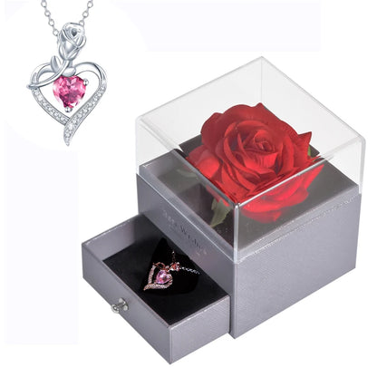 Timeless Love: Eternal Rose Jewelry Box with 100 Languages I Love You Necklace - Perfect Gift for Valentine's Day, Weddings, and Anniversaries
