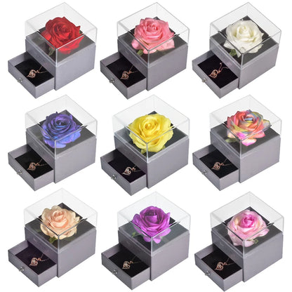 Timeless Love: Eternal Rose Jewelry Box with 100 Languages I Love You Necklace - Perfect Gift for Valentine's Day, Weddings, and Anniversaries