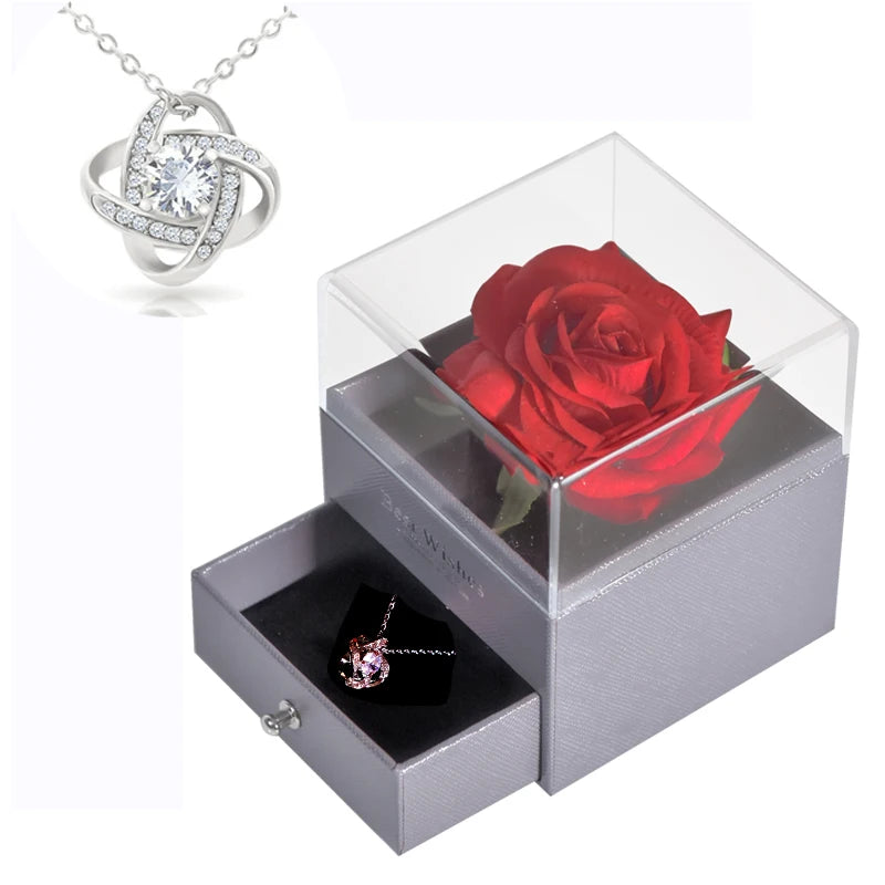 Timeless Love: Eternal Rose Jewelry Box with 100 Languages I Love You Necklace - Perfect Gift for Valentine's Day, Weddings, and Anniversaries