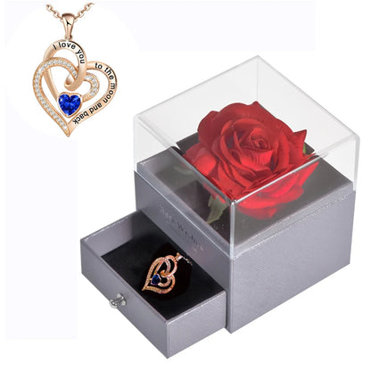 Timeless Love: Eternal Rose Jewelry Box with 100 Languages I Love You Necklace - Perfect Gift for Valentine's Day, Weddings, and Anniversaries