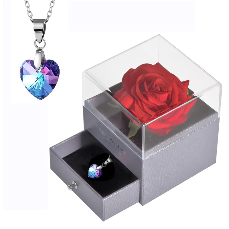 Timeless Love: Eternal Rose Jewelry Box with 100 Languages I Love You Necklace - Perfect Gift for Valentine's Day, Weddings, and Anniversaries