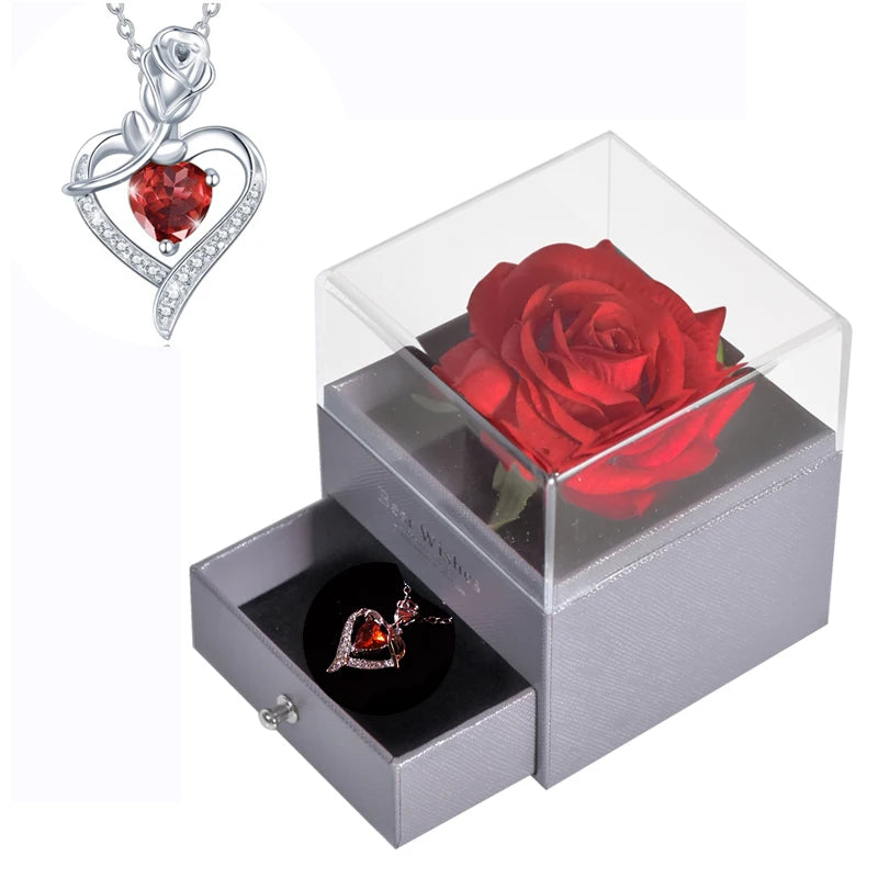 Timeless Love: Eternal Rose Jewelry Box with 100 Languages I Love You Necklace - Perfect Gift for Valentine's Day, Weddings, and Anniversaries
