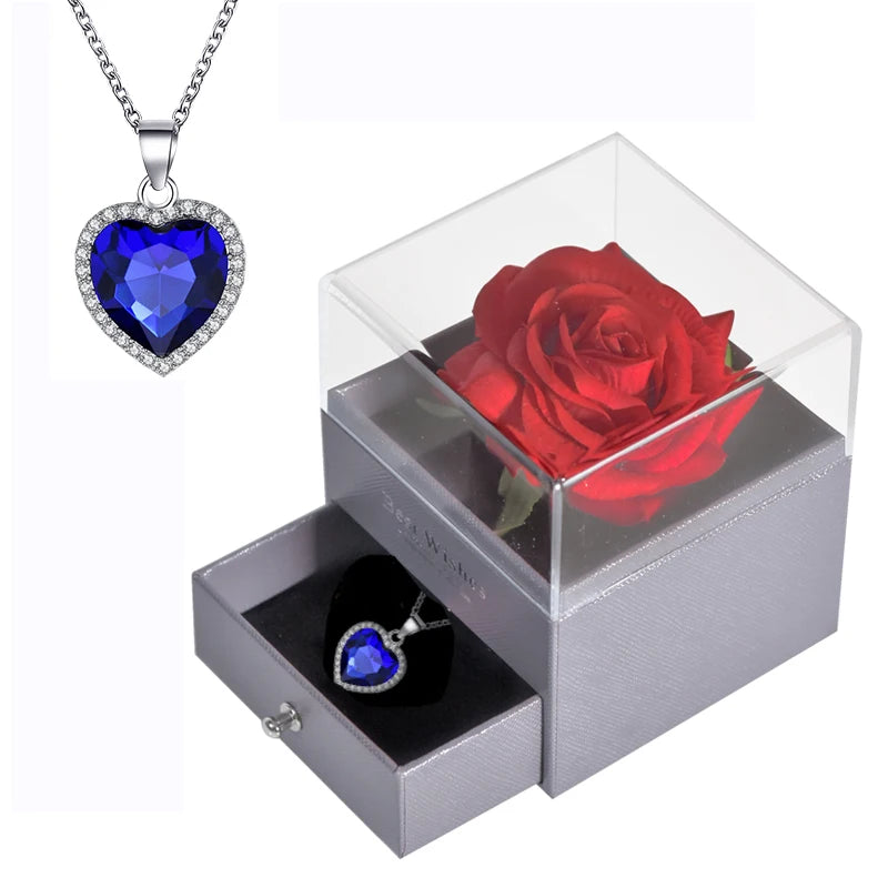 Timeless Love: Eternal Rose Jewelry Box with 100 Languages I Love You Necklace - Perfect Gift for Valentine's Day, Weddings, and Anniversaries