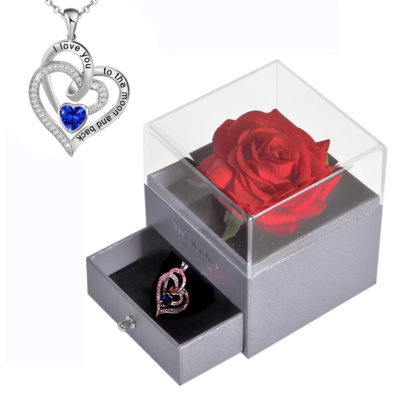 Timeless Love: Eternal Rose Jewelry Box with 100 Languages I Love You Necklace - Perfect Gift for Valentine's Day, Weddings, and Anniversaries