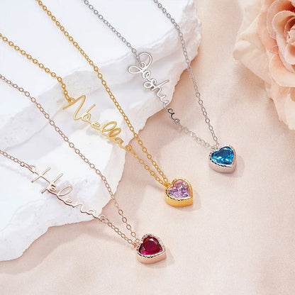 Custom Name Birthstone Heart Necklace – Personalized Gift 💖
