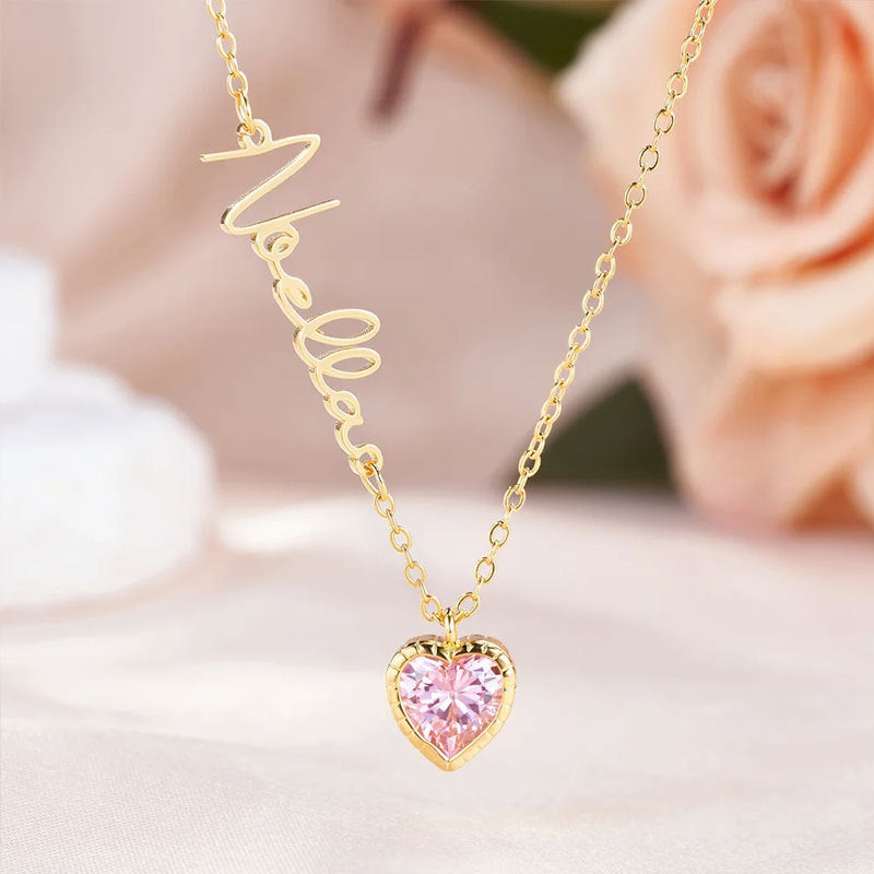 Custom Name Birthstone Heart Necklace – Personalized Gift 💖